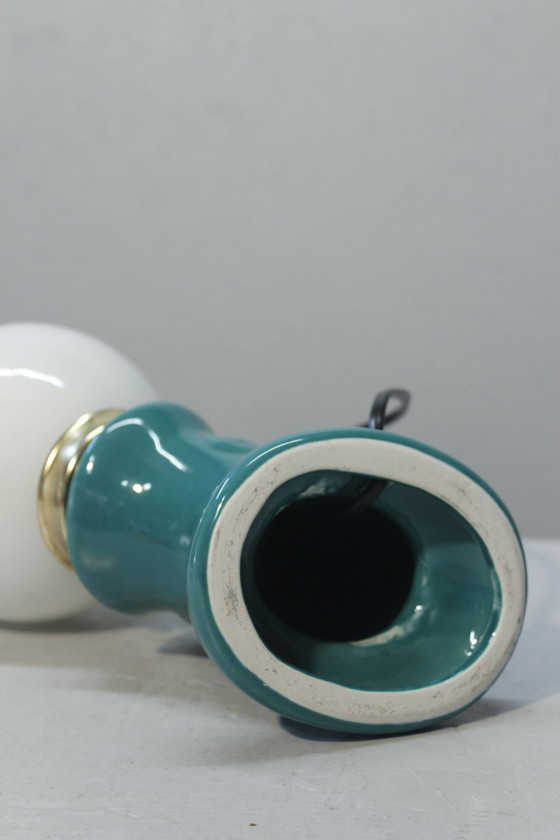 Image 1 of Vintage Saxophone Lamp Ceramic & Opaline Design 1980S