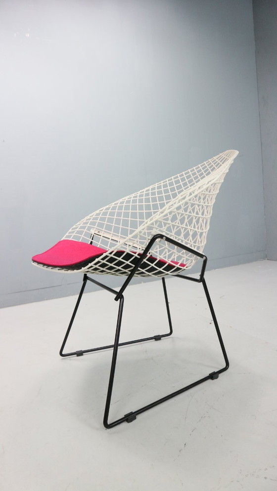 Image 1 of Silla Diamond de Harry Bertoia en metal blanco y negro y nuevos asientos años 60