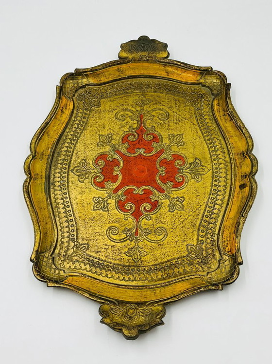 Image 1 of Grande vassoio fiorentino, stile barocco, oro giallo, vintage anni '70