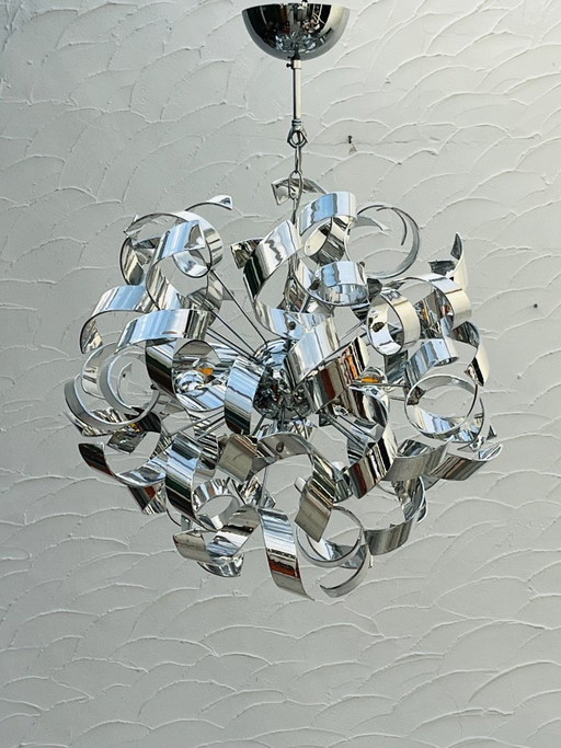 Sculptural chrome designer pendant light