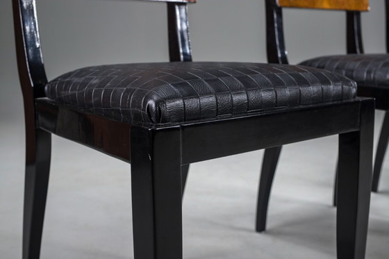 Image 1 of Art Deco French Walnut & Burl Dining Set, 1930s, Set of 7