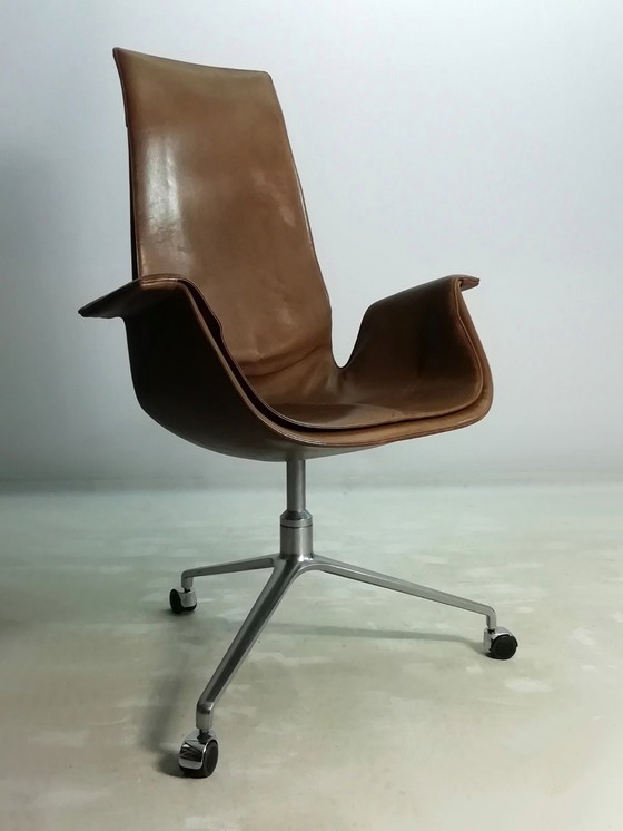 Image 1 of Sedia da ufficio in pelle Kill FK67 Icone 1967 Fabricius Kastholm Tulip a 3 gambe Knoll