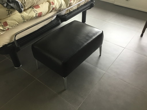 Leolux Mayon Footstool, Black Leather With Aluminum Legs