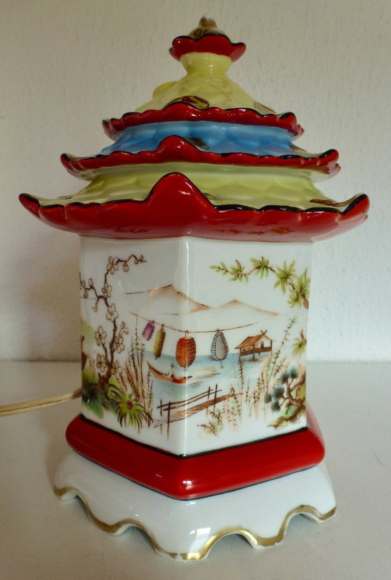 Image 1 of Vintage Perfume Lamp / Smoke Dispeller in the Shape of a Chinese Pagoda - Porcelain.