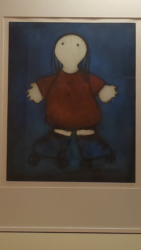 Gerda Smit - Figure in red dress with roller skates, Art Prints, Paper, Wood, White, Modern (photo 2 of 5)