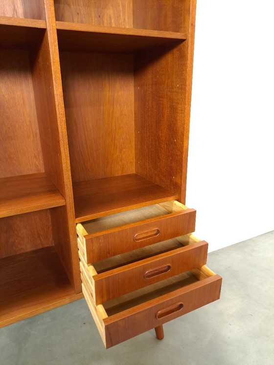 Image 1 of Danish teak wide LP cabinet with shelves, drawers and bar with mirror