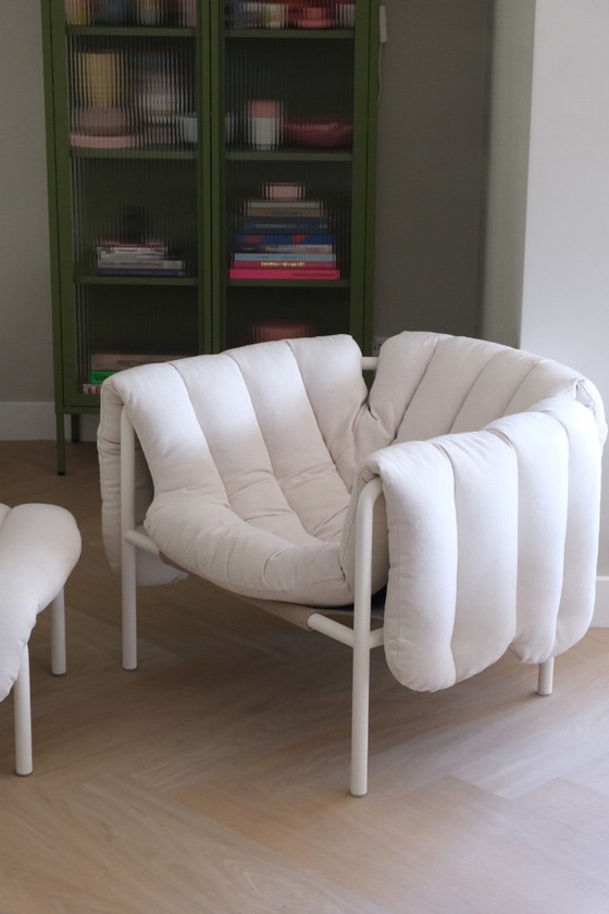 Sessel mit Fußhocker, weiß, Hem, Metall, Stoff, Creme, Modern (Foto 2 von 6)