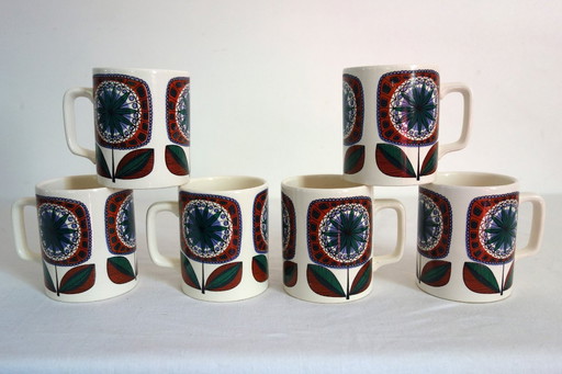 6 mugs with stylized floral design Germany, 1970s