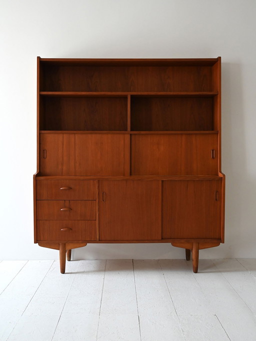 Vintage Tall Scandinavian Teak Sideboard with Bookcase