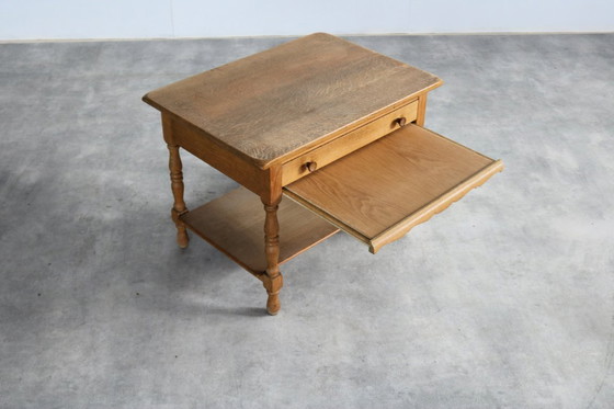 Image 1 of Brutalistischer Beistelltisch aus Eiche mit Schublade