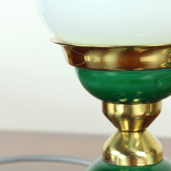Image 1 of Set tafellampen van opaline glas en messing, Tsjecho-Slowakije 1955