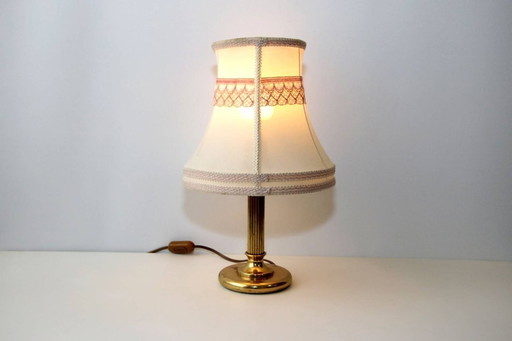 Brass table lamp with fabric border, 41cm, 1970s vintage