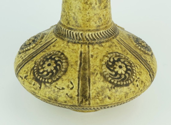 Image 1 of mid century VASE jasba model 1648 20 relief decor yellow and brown glaze 1960s 70s jug