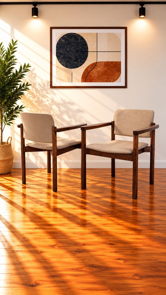 6 Sedie da pranzo vintage di design scandinavo, Kush+co, Tessile, Legno, Beige (foto 8 di 8)