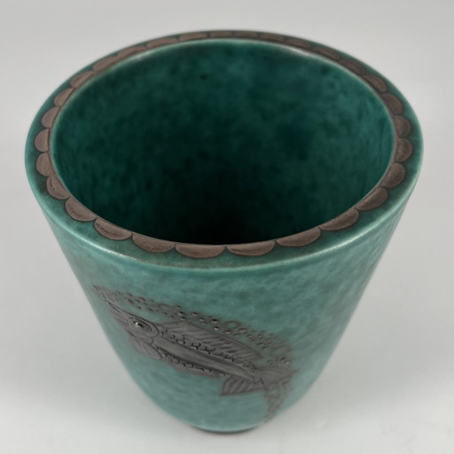 Gustavsberg “Argenta” vase (model 9780) – Wilhelm Kåge – Swedish Grace / Art Déco – vazen, Ceramic, Silver (photo 2 of 10)