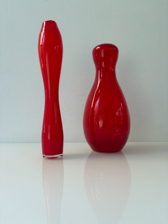 Set of 2 Red Glass Vases – Italian Glass Art (photo 2 of 10)