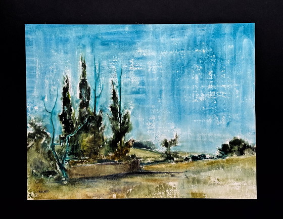 Image 1 of Eugène Eechaut (1928-2019) Aquarelle Paysage, 1973