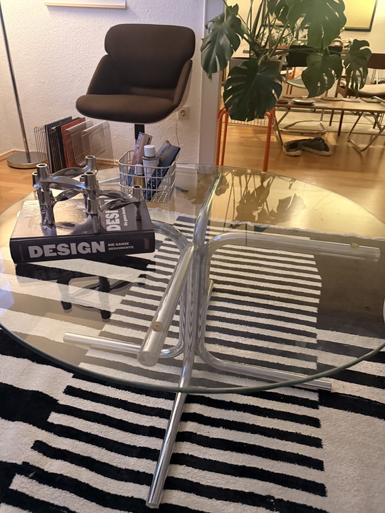 Image 1 of Tavolo cromato Giotto Stoppino Style Glas 1970