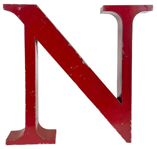 Lettera N in ferro rosso vintage, anni '70