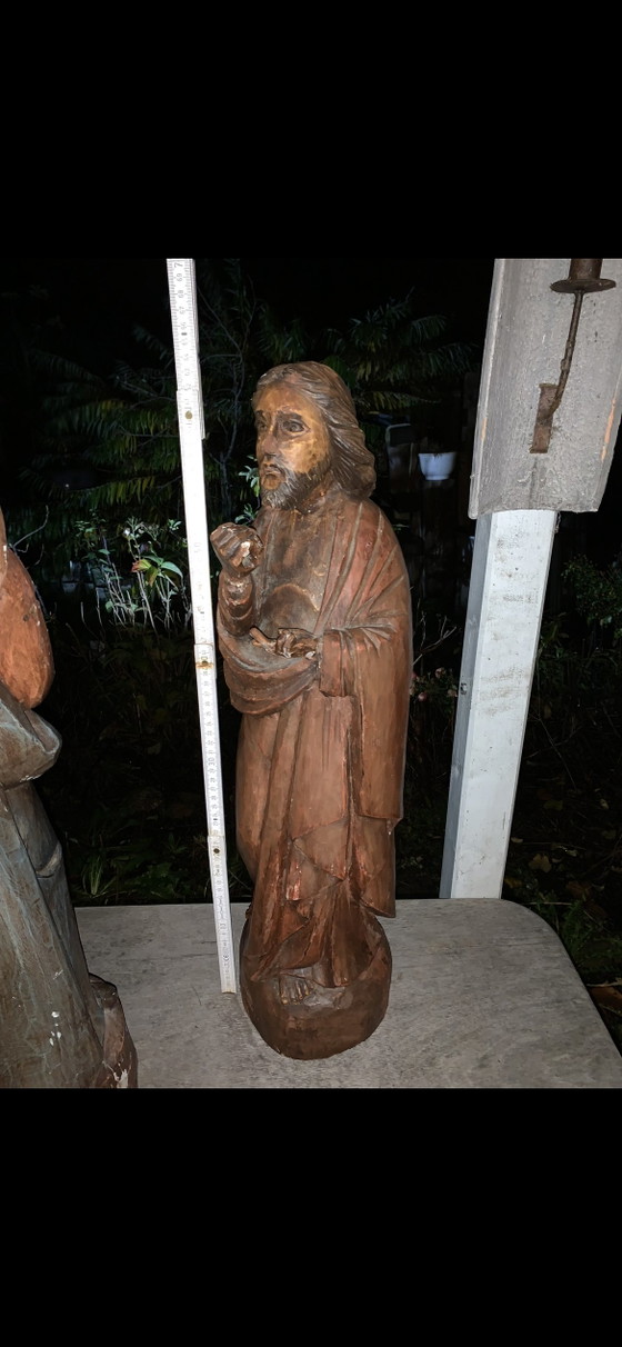 Ensemble de 3 grandes statues sacrées en bois (la Vierge et Moïse) – bois massif, jusqu'à 63 cm, avec (photo 9 of 10)