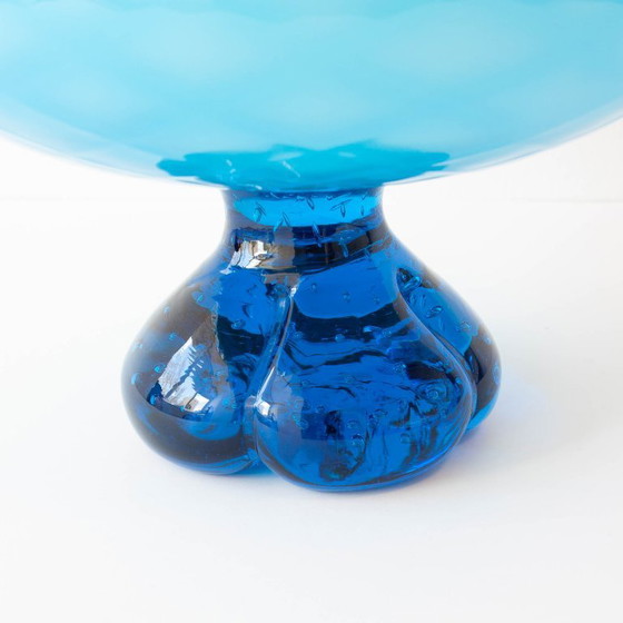 Vintage jaren 60 Portugese blauwe glazen schaal met voet – Tafelaccessoires, Glass (photo 8 of 10)