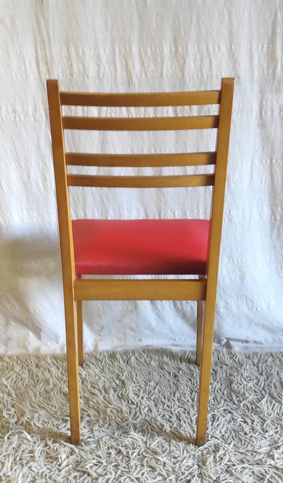 Image 1 of Modernistische stoel van massief hout en moleskin - jaren 1950