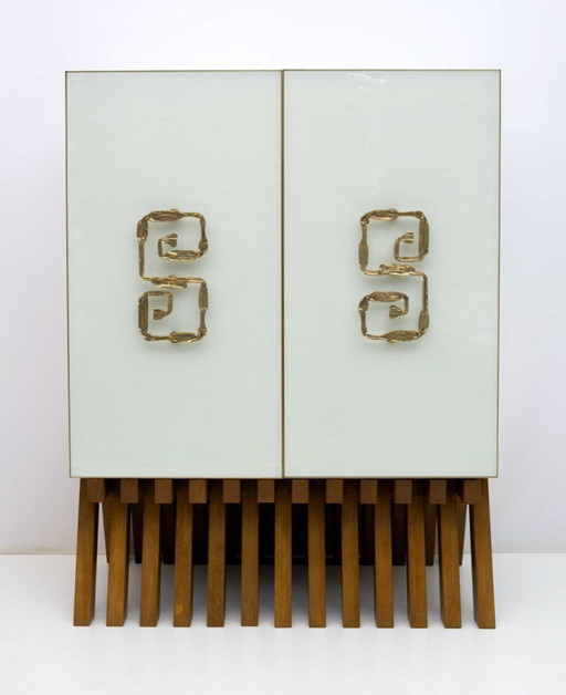 Postmodern Italiaans bar dressoir van Murano glas en messing, jaren 1980