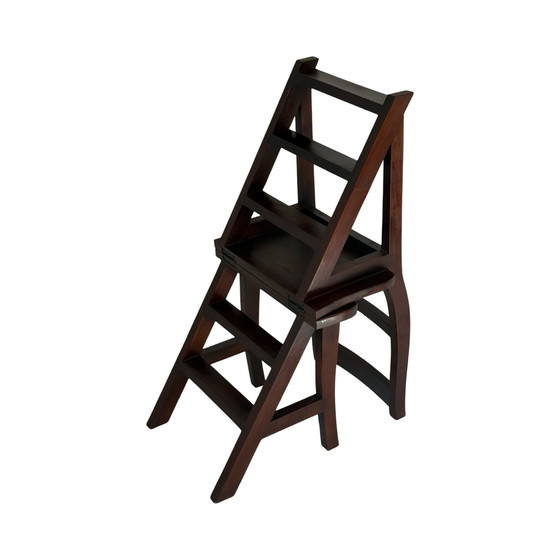Image 1 of Escalier de bibliothèque ancien / Chaise pliante - Bois dur français - Inventé par Benjamin Franklin (Franklin-chair) !