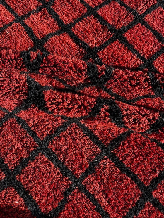 Image 1 of Handgeknüpfter marokkanischer Mrirt-Teppich, 220 x 300 cm – Roter Wollteppich – Geometrischer Berberteppich