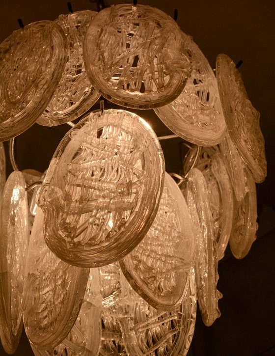 Image 1 of Lustre vintage en verre de Murano, suspension Mazzega Leaf, luminaire chromé style années 50