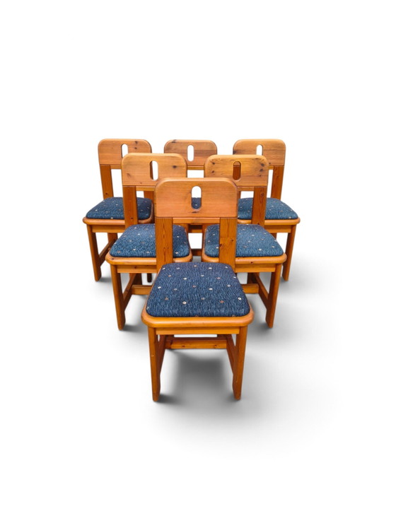 6 Rare WASA Dining Chairs – Textile, Wood (photo 4 of 8)