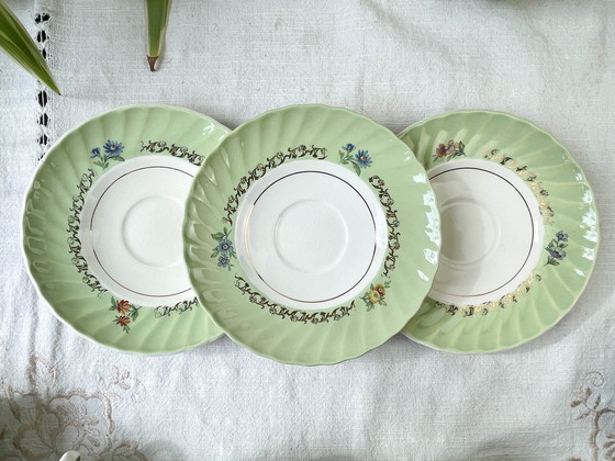 Image 1 of Vintage White Green Gold Salins Porcelain Tea/Coffee Set Made In France
