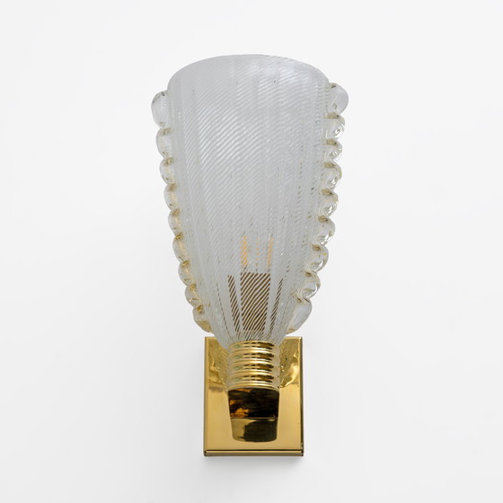 Image 1 of Attributed to Barovier & Toso Brass and "Reticello" Murano Glass Sconces