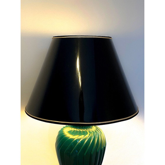Image 1 of Vintage green lacquered porcelain table lamp, Italy 1970s