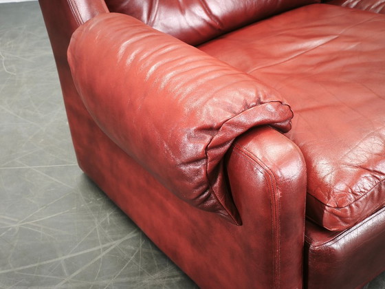 1970s Danish Modern Red Leather Two-Seater Sofa, Scandinavian Design, 2 seaters, Vintage (photo 9 of 15)