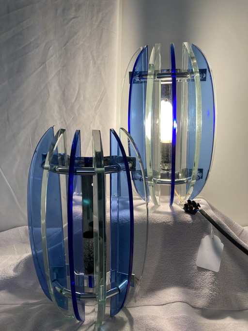 2 applique da parete di VECA in vetro colorato e metallo