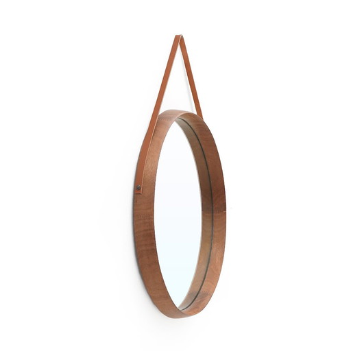 Miroir rond avec cadre en teck, 1960