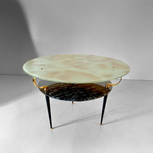 1X Mid Century Modern Marmorierte Glas Runde Couchtisch In Der As