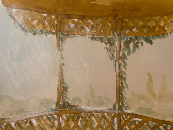 Image 1 of Watercolor painting signed "Provençal table under the arbor"
