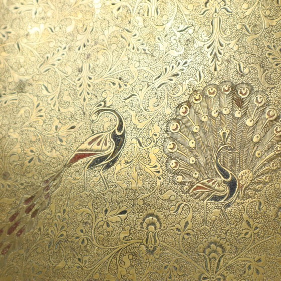 Image 1 of Vassoio orientale in ottone a forma di pavone