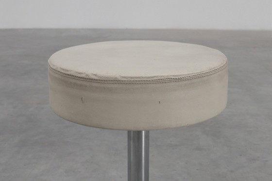 Image 1 of Vintage Mid-century design stool in chrome with white leather seat, 1970s