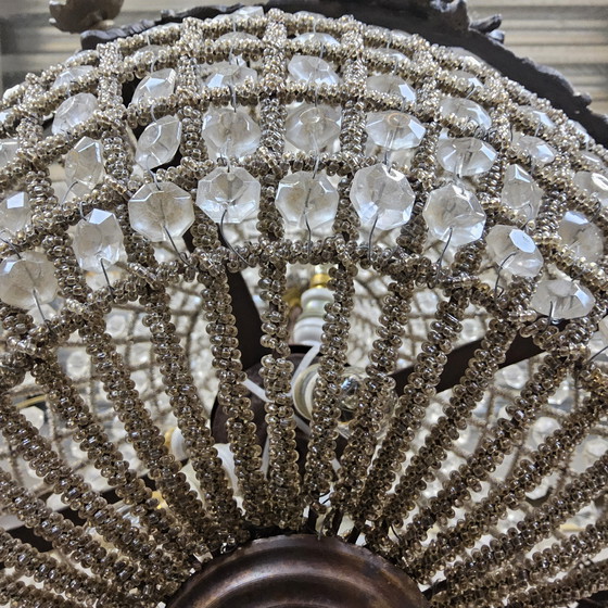 Image 1 of Vintage Louis XVI chandelier button empire crystal (glass) and metal / French chandelier