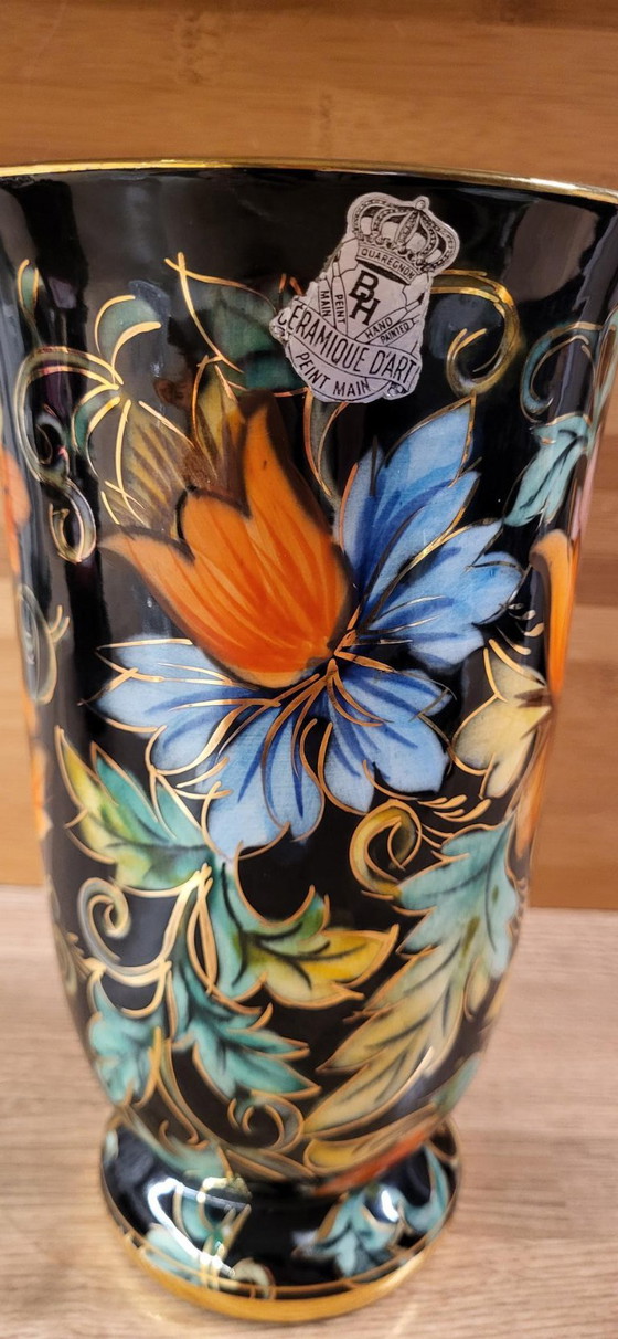 Vintage Vase Hubert Bequet Quaregnon - Hand-Painted with Gold – Ceramic (photo 4 of 15)