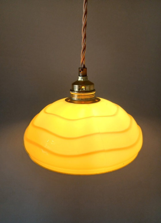 Image 1 of Set (2) Antique ceiling lamps in pastel brown/yellow color.
