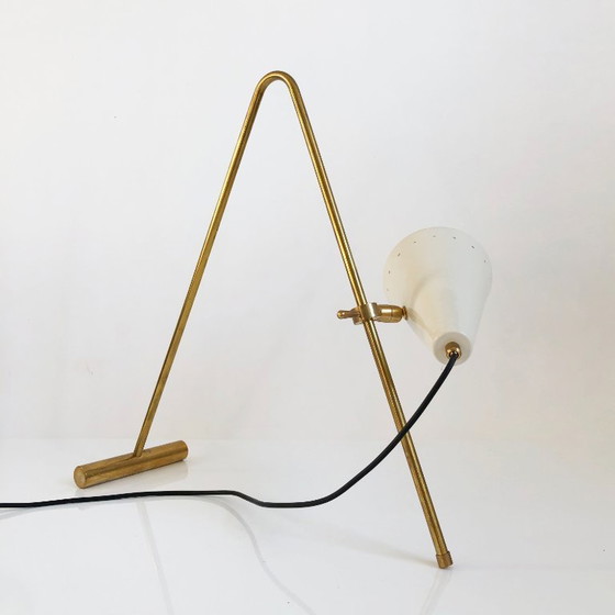 Adjustable Bipod Design Lamp 1950, Table lamps, Metal, Brass, White, Mid Century Modern (photo 12 of 13)