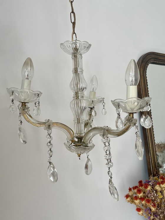 Image 1 of Lampadario con nappe in bronzo e vetro