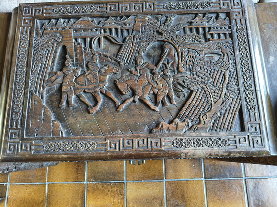 Image 1 of Antique Chinese chest with deep wood carving