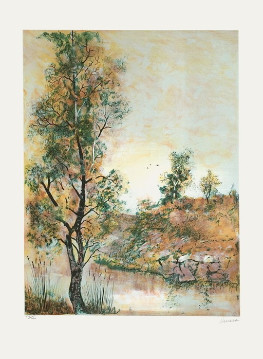 Antonio Rivera Großer grüner Baum Signierte Lithografie 1990