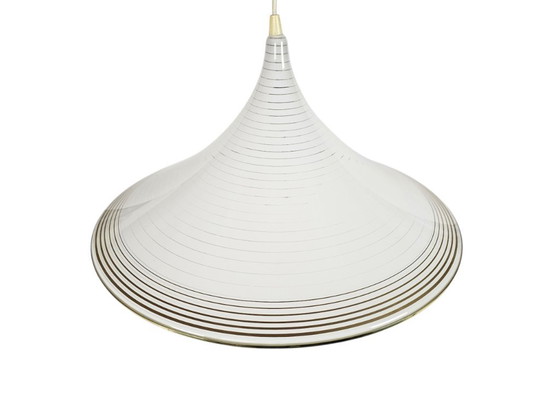 Image 1 of Lampada a tromba vintage - cappello da strega - Meblo - lampada a sospensione - plastica - oro - anni '70