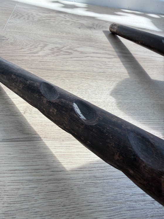 Image 1 of Set of 2 Vintage Brutalist Three-legged Stools / Tabourets – 1950s/1960s